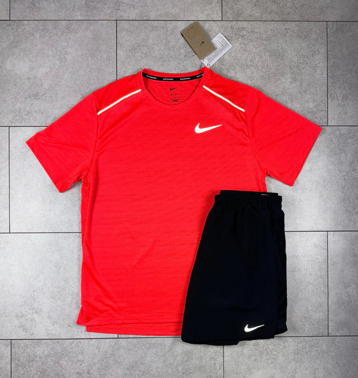 NIKE MILER BRIGHT CRIMSON & BLACK SHORT SET