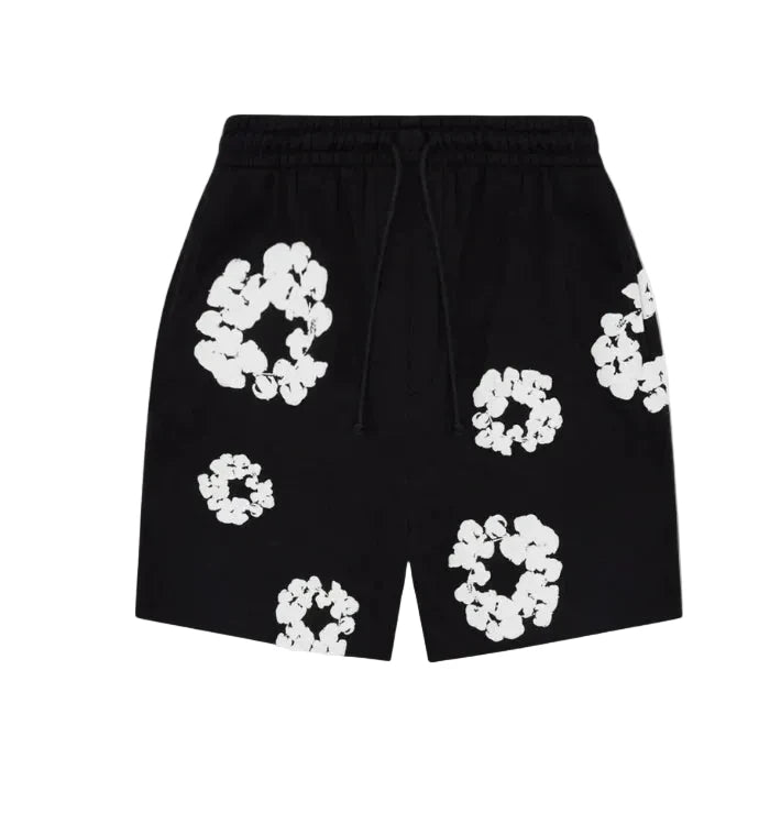 DENIM TEARS THE COTTON WREATH BLACK SHORTS