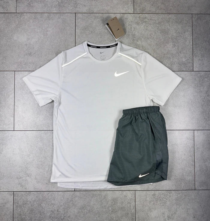 NIKE MILER WHITE & GREY SHORT SET