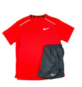 NIKE MILER BRIGHT CRIMSON & GREY SHORT SET