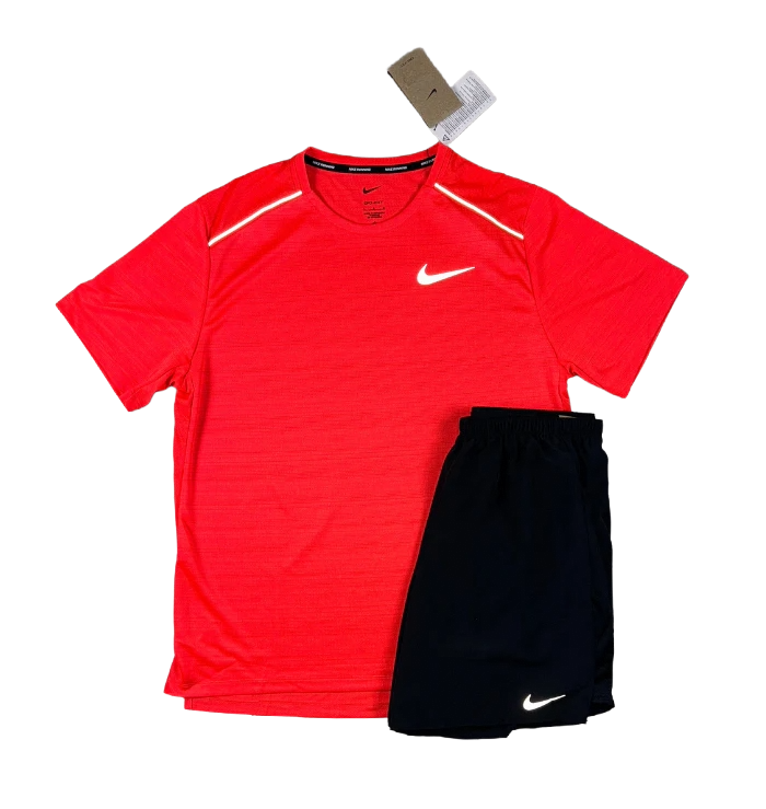 NIKE MILER BRIGHT CRIMSON & BLACK SHORT SET