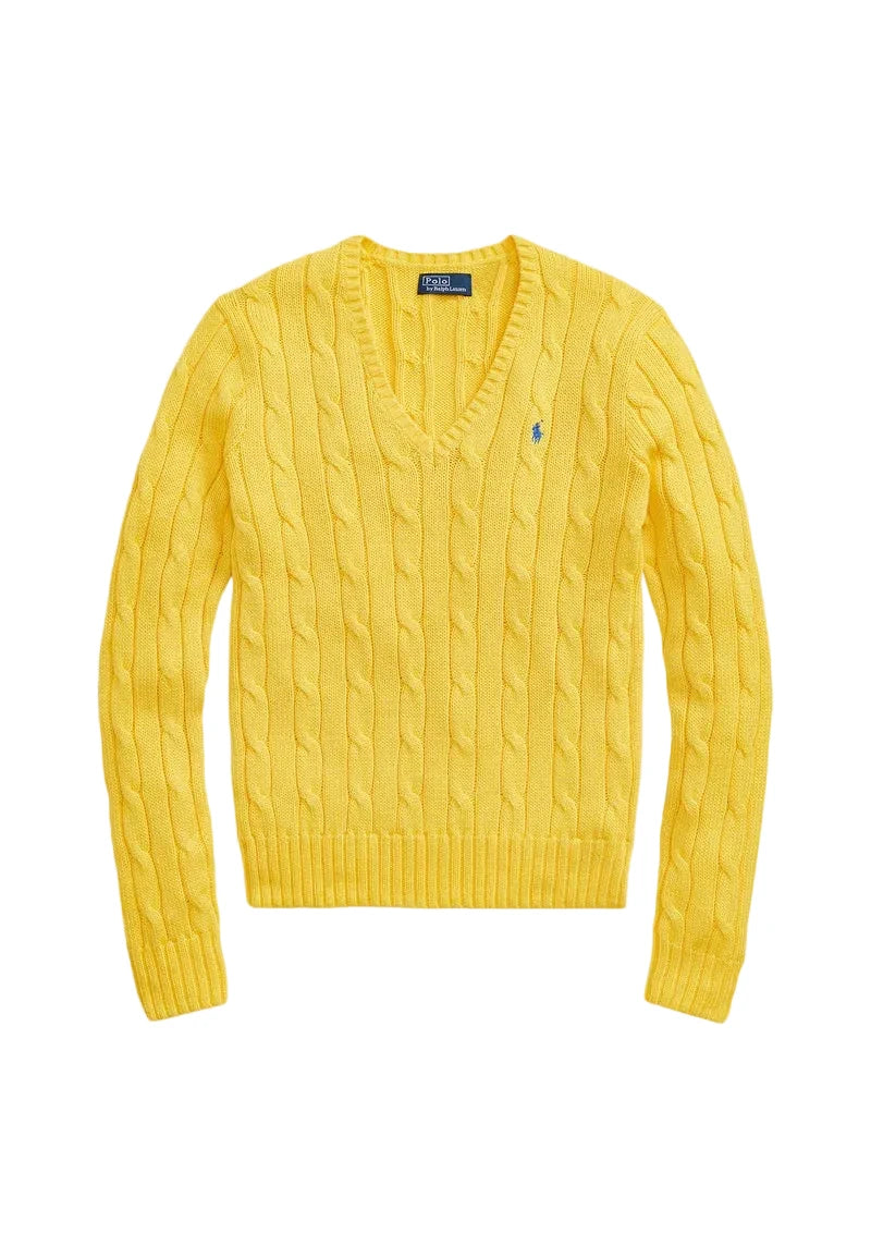 Cable-Knit Cotton V-Neck Jumper for Women