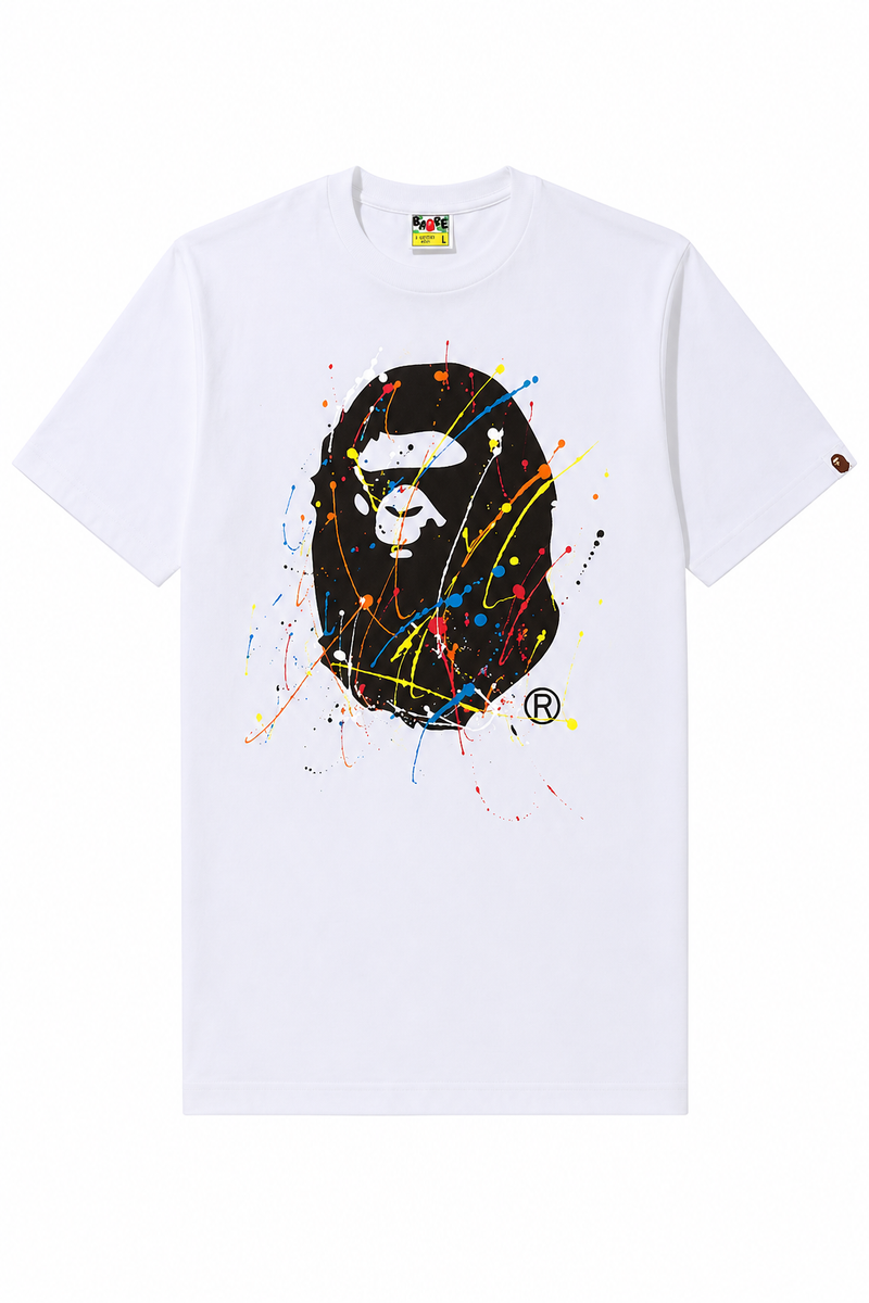 BAPE Paint Splatter Ape Head Tee White