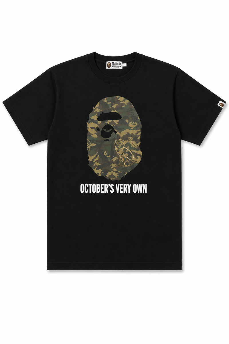 BAPE x OVO Woodland Camo Ape Head T-shirt Black