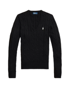 Cable-Knit Cotton V-Neck Jumper for Women