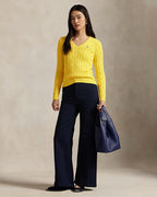 Cable-Knit Cotton V-Neck Jumper for Women