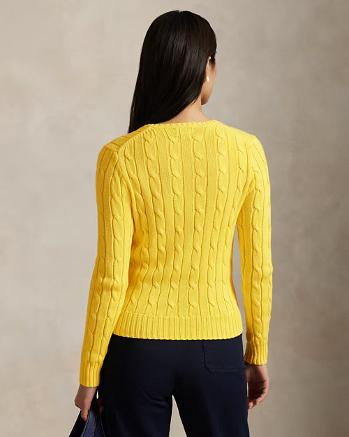 Cable-Knit Cotton V-Neck Jumper for Women