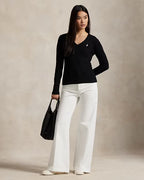 Cable-Knit Cotton V-Neck Jumper for Women