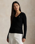 Cable-Knit Cotton V-Neck Jumper for Women