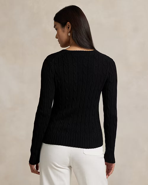 Cable-Knit Cotton V-Neck Jumper for Women