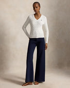 Cable-Knit Cotton V-Neck Jumper for Women